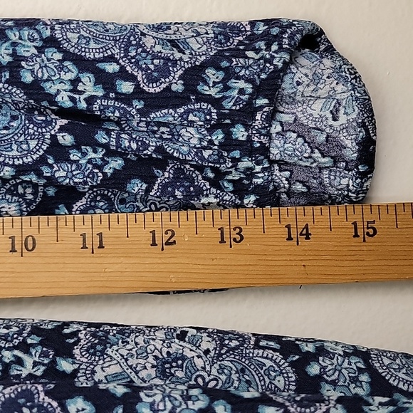 American Eagle Outfitters Blue Print Peasant Style Mini Dress M - Picture 15 of 15